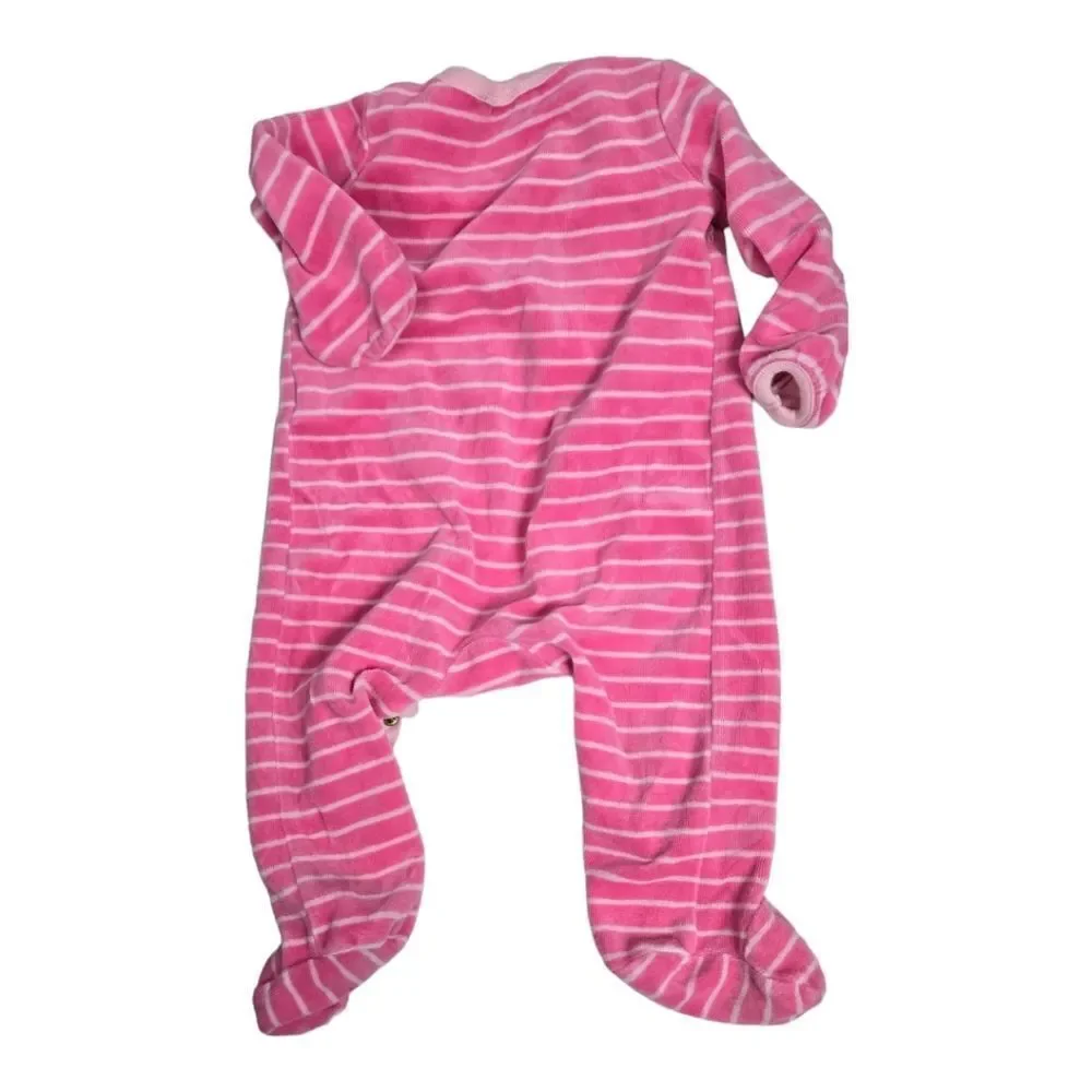 Juicy Couture Baby 6-9m Sleep & Play Pink Stripe Velour One-Piece Pajama Footie